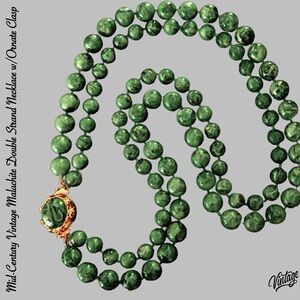 RARE - VTG 24” Malachite Double Strand Necklace